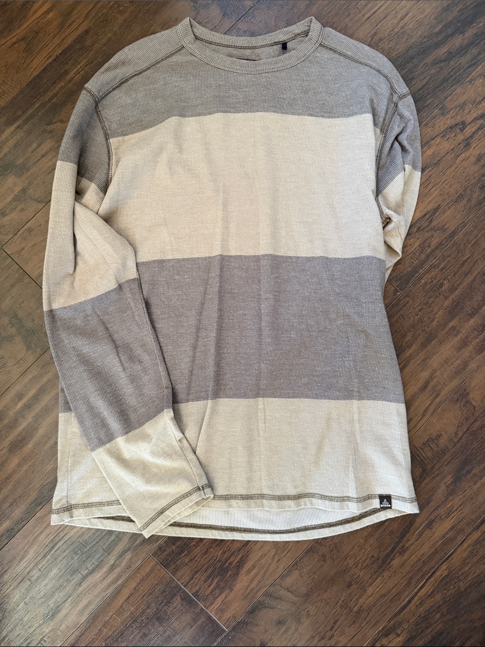 Prana Long-Sleeve Crewneck Stripe Shirt - Beige & Light Gray
